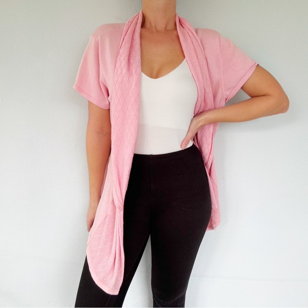 Vintage Chadwick’s Collection blush pink short sleeve draped collar cardigan XL